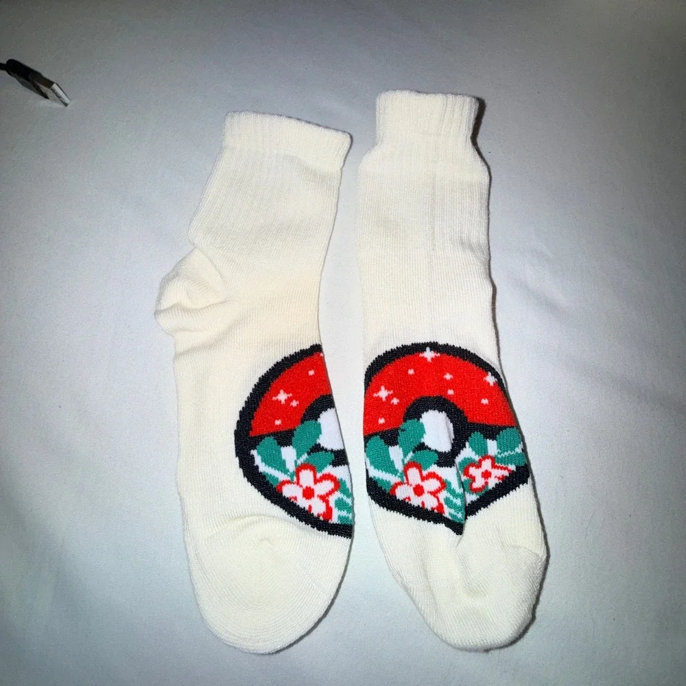 Pokemon Mid-Crew Socks Kids S/M Pink Green New 3 Pairs Pikachu Eevee Floral